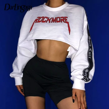 Darlingaga Streetwear Hip Hop Kultūru Top pelēkā vārna Kokvilnas Balts Sieviešu sporta Krekls Raibs Džemperis Zaudēt Krekli Rudens Džemperis