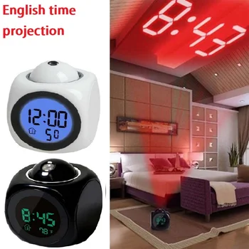 Daudzfunkcionālais LCD Balss Runā LED Digitālo Projekciju Modinātājs Laiks Temperatūras Projektora USB angļu Laiku Projekcijas Pulksteņi