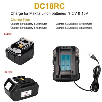 Dc18Rc 14,4 V 18V Li-Ion Akumulators, Lādētājs 4A Uzlādes Strāvas Makita Bl1830 Bl1430 Dc18Rc Dc18Ra elektroinstrumentus Akumulatora Mums Plug