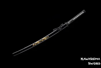 Dekoratīvie zobeniem-Handforged Japāņu Zobenu Nekustamā Katana Pilna Tang Asu Asmeni-Displejs Stāvēt bezmaksas Piegāde-Zelta Bambusa Apvalks