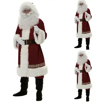 Deluxe Tēvs Ziemassvētku Santa Klausa Tērpu Cosplay Santa Claus Drēbes Iedomātā Kleita Ziemassvētku Vīriešu Kostīms, Uzvalks Pieaugušajiem karstā
