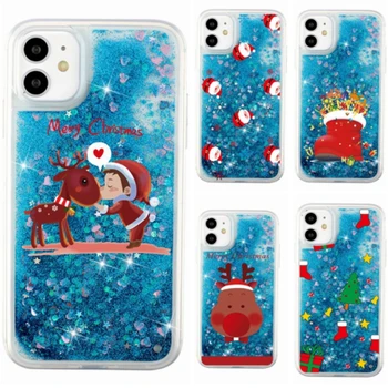 Dinamisko Šķidro Triecienizturīgs Luksusa Telefonu Gadījumā iPhone 11 Pro 6 7 8 Plus X XR XS MAX Ziemassvētku plūstošās smiltis Aizmugurējo Vāciņu Capa Coque