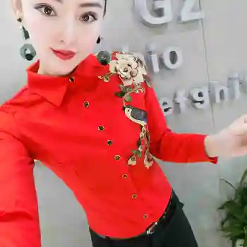 Dingaozlz 2020. gadam nolocīt Collor Ziedu izšūti kreklu Sieviešu Mežģīņu Topi ar garām piedurknēm, Sieviešu blūze Blusa
