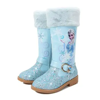 Disney Jaunu Elsa augstpapēžu Zābaki Meiteņu Vidū papēžiem Rudenī Un Ziemā Silts Bērniem Vizuļi Snow Boot Saldēti Zābaki