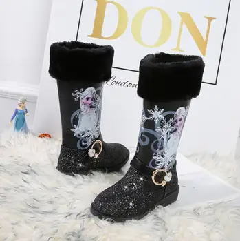 Disney Jaunu Elsa augstpapēžu Zābaki Meiteņu Vidū papēžiem Rudenī Un Ziemā Silts Bērniem Vizuļi Snow Boot Saldēti Zābaki