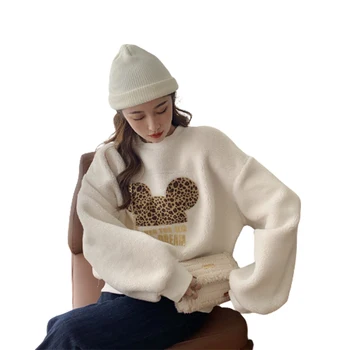 Disney Mickey sieviete jēra biezs džemperis un tumšā rudens un ziemas garām piedurknēm zaudēt modes gadījuma siltas drēbes,
