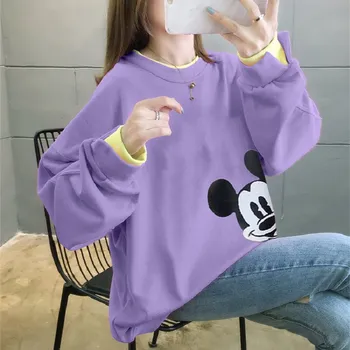 Disney Sievietēm, Hoodies Viltus Divas Gabals Mickey Mouse Sporta Krekli Ar Garām Piedurknēm Rudens Gadījuma Sieviete Lady Hoodies Harajuku Jaunas Drēbes