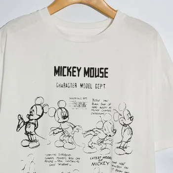Disney T-Krekls Harajuku Mickey Mouse, Karikatūra Skiču Drukāt Īsām Piedurknēm Vintage Sieviešu T-Krekls Kokvilnas Korejas Sieviešu T-Veida Topi, Balts