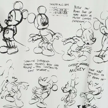 Disney T-Krekls Harajuku Mickey Mouse, Karikatūra Skiču Drukāt Īsām Piedurknēm Vintage Sieviešu T-Krekls Kokvilnas Korejas Sieviešu T-Veida Topi, Balts