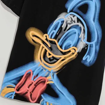 Disney T-Krekls Modes NEONA Grafiti Donald Duck Karikatūra Izdrukāt Sieviešu T-Krekls ar O-veida Kakla Īsām Piedurknēm Kokvilnas t-veida Topi, Sieviešu Melns
