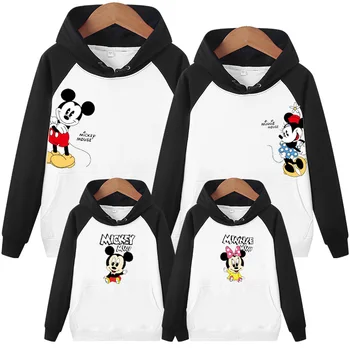 Disney Ģimenes Saskaņojot Tērpiem baby girl Mickey sporta krekls tēvs, māte zēnu, meiteņu Kapuces džemperis Ziemassvētku Drēbes