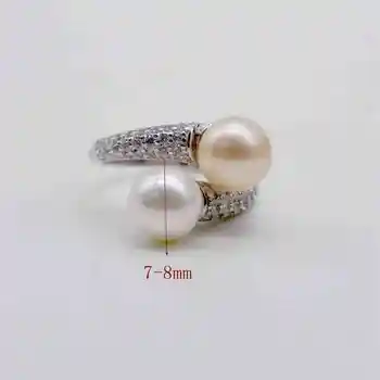 Divkārša pērļu gredzens. Kārtas saldūdens pērles. 925 sudraba. Regulējams. Zircon sieviešu pērle gredzenu. saderināšanās gredzenu