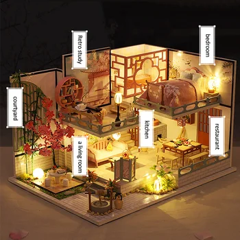 Diy Miniatūra leļļu Namiņš Modelis Komplektu, Lelli, Mājas mēbeles, Mēbeles Ķīniešu Stila Koka Māja Pieaugušajiem, Rotaļlietas Bērniem jaungada Dāvanu