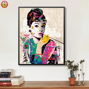Diy, eļļas glezna, ko numuri mākslas krāsa ar numuru Audrey Hepburn portrets guļamistaba dekorēšana krāsošana
