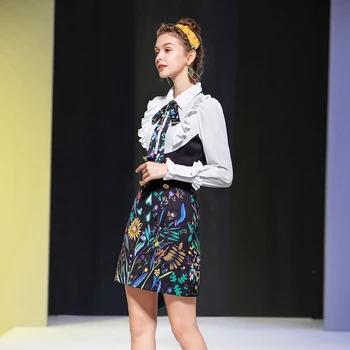 Dizainers ir 2021. Pavasara Jaunu Sieviešu Sexy Elegants Mežģīņu Raibs Ziedu Drukāt Vintage Šiks Puse Mini Kleita
