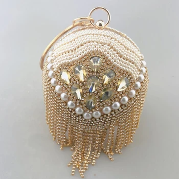 Dizains Zelta bumbu Wristlets Soma Sieviešu Sudraba Fāzēm Pērle Mini Tote Somas Ķēdes Dāma, Kāzas, Līgavas, Vakara Somiņu Sajūgs Soma