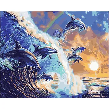 Dolphin Bay Mīlestība Dekorācijas DIY Digitālo Krāsošana Ar Numuriem, Mūsdienīga Sienas Māksla, Audekls Gleznošanai Unikālu Dāvanu, Mājas Dekoru 40x50cm