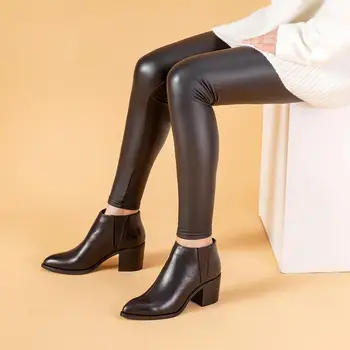 Donna-2020. gadā Īsi augstpapēžu kurpes Sieviešu Zābaki, Bieza, Papēdis Potītes Boot Apaļu Galvu Ziemas Sieviešu Kurpes Chelsea Martin Sexy Lielā Izmēra