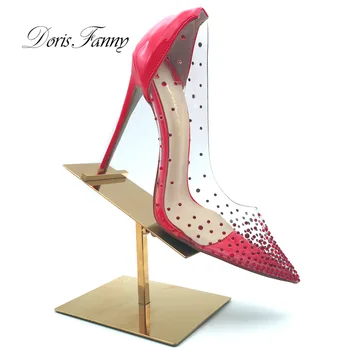 Doris Fanny pārredzamu rhinestone augstpapēžu kurpes sieviešu kāzu kurpes Sarkanā Sūknis sexy pvc papēžiem Kurpes