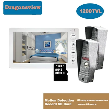 Dragonsview 7 Collu Video Durvju Tālrunis Domofons Komplekts 1 displejs 2 Doorbells Atslēgt Ieraksts Balta Krāsa 1200TVL Ūdensizturīgs