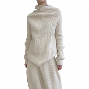 Drapēti Kokvilnas Maisījumi Tutleneck Džemperis Dekonstrukcija Dizaina Sieviešu Ziemas Džemperi Modes