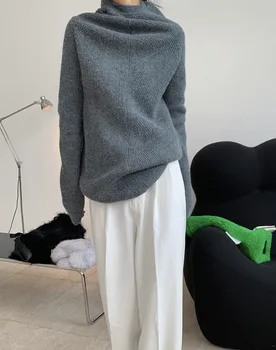 Drapēti Kokvilnas Maisījumi Tutleneck Džemperis Dekonstrukcija Dizaina Sieviešu Ziemas Džemperi Modes