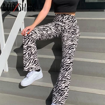 Drosmīgu Toni 90s Streetwear Grunge Stila Y2k Bikses Zebra Drukāt Augstā Vidukļa Sievietēm Indie Stila Bikses Ziemas Rudenī Gadījuma Sporta