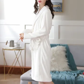 Drēbes sievietēm Sleepwear Modes Dāmas Flaneļa tīrtoņa Krāsu Apsēju Kabatas Siltas Pidžamas Naktskrekls Sexy un silts ziemā Peignoirs