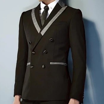 Dubultā Krūtīm, Slim fit Vīriešu Uzvalki Oficiālu Kāzu Līgavainis Tuxedos Custom 2 gabals Biznesa Cilvēks, Tērps Komplekts Jaka ar Biksēm