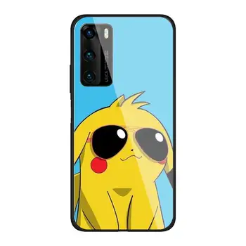 Dusmīgs Pikachu Pokemones Tālruni Gadījumā, Huawei P30 lite 20 por P9 10 Mate 10 9 Godu 8 X 9 10 NOVA 5 Rūdīts stikls