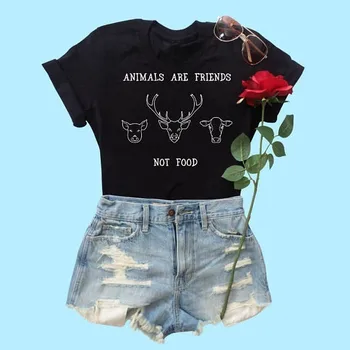 Dzīvnieki ir draugi, t krekls sieviešu modes vasaras kokvilnas t-veida saukli govs grafiskais vintage topi amisetas tumblr vegāns t krekls-J734