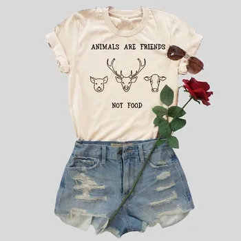 Dzīvnieki ir draugi, t krekls sieviešu modes vasaras kokvilnas t-veida saukli govs grafiskais vintage topi amisetas tumblr vegāns t krekls-J734