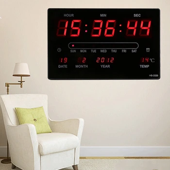 Dzīvo jamo istabu Elektronisko Sienas Pulkstenis Ciparu Led Kalendārs ar Termometru izslēgšanās Laiks, Atmiņa, Pulkstenis ar Lieliem Skaitļiem Spraudnis Modinātājs