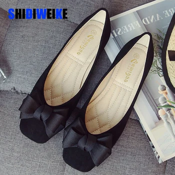 Dzīvoklis kurpes sieviešu modes tauriņš-mezgls kvadrātveida kājām puse ādas baleta dzīvokli liels izmērs 33 - 43 sekla dāmas dzīvoklis kurpes I183