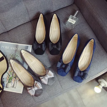 Dzīvoklis kurpes sieviešu modes tauriņš-mezgls kvadrātveida kājām puse ādas baleta dzīvokli liels izmērs 33 - 43 sekla dāmas dzīvoklis kurpes I183
