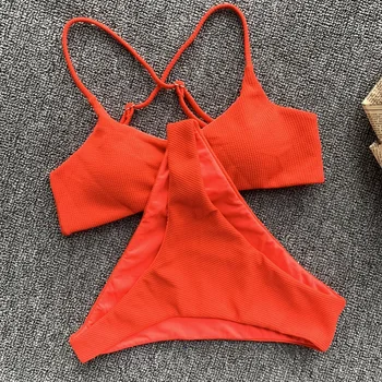 Dāmu Vasaras Stils Divi Gabali Bikini Komplekts Cieto Salātu Biquini Mežģīnes Up Cross Atpakaļ Lenta Sievietes Bikini peldkostīms Balts Sarkans