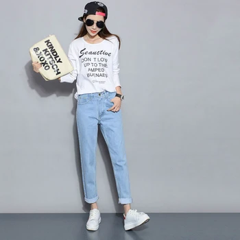 Džinsi Sievietēm Visu maču Harajuku Ulzzang Streetwear Atpūtas Aproces korejiešu Stilā Zaudēt Taisni Pavasara Vasaras Augstās Jostasvietas Sieviete