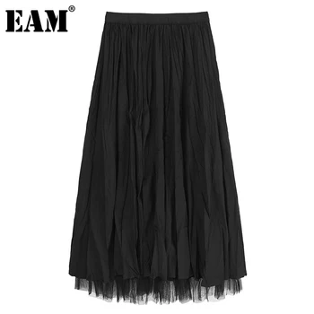 [EAM] Vintage Acs Melna Kroku Ilgi Temperaments Augsta Vidukļa Pusi ķermeņa Daļa Sieviešu Modes Jūra Jaunā Pavasara Rudens ir 2021. 1DD4617