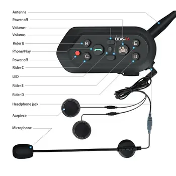 EJEAS E6 1200M Bluetooth Intercom Motocikla Ķivere iekšējā telefona Austiņas Ūdensizturīgs Bezvadu Bluetooth Moto Austiņa Interphone