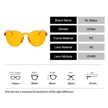 [EL Malus] Moderns Želejas Krāsu Big Cat Eye bez apmales Saulesbrilles Sievietēm, Vīriešiem, Konfektes, Saules Brilles Oranžs Zaļš Rāmis Lēcas Gafas De Sol