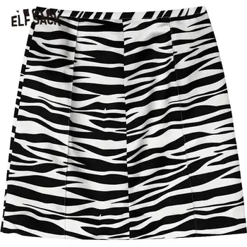ELFSACK Zebras Svītrainais Augsta Vidukļa Mini Svārki Sievietēm,2020. Gada Rudens Melnās Tīra Rāvējslēdzēju korejas Dāmas Izdilis Pamata Ikdienas Ādas Svārki