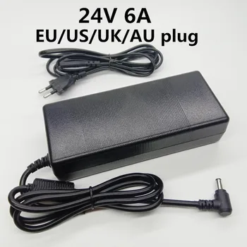 ES/ASV/apvienotā karaliste/AU Plug universal AC Uz DC adapteris 24V6A 24V 24 Voltu 6A Strāvas Adapteris Piegādes Slēdzis Transformatoru 5.5mmx2.1-2.5 mm