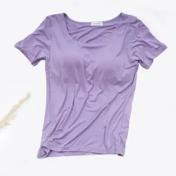 ETOSELL Sieviešu Vasaras T-Krekli Kravu Krūtīm Pad Iebūvēts T-krekls O-veida Kakla Īsām Piedurknēm, Sieviešu Topi, Elpojošs Kokvilnas Apģērbs