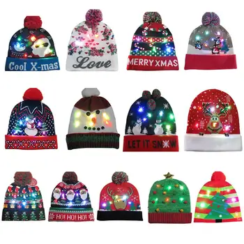Eiropas Un Asv Ziemassvētku Diena Kvēlojošs Hat Led Krāsains Gaismas Adīt Vilnas Cepurīte Ziemassvētku Cepure
