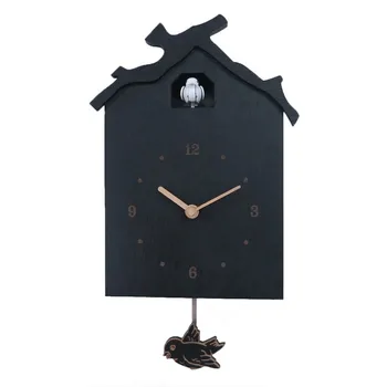 Eiropas stila mūsdienu personības mājas melnā koka māja dzeguze dzeguze pulksteni pulksteni radošo šūpoles putnu sienas pulkstenis LX110520