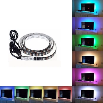 Elastīgs LED Strip Gaismas Rokasgrāmata USB Self-adhesive Auto 5050 RGB TV Apgaismojums 5V Ūdensizturīgs 5/10/20/30/40/50cm Multicolor Telpās