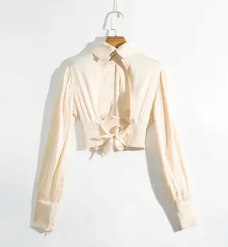 Elegantas sieviešu blūzes un krekls dobi no blusa feminina backless topi francijas sieviešu blūze zīda-piemēram, satīna apgriezts krekls