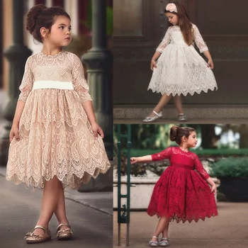 Elegants Meitenes Ziedu Mežģīnes, Izšuvumi Kleitas, Bērnu Kleitas Meitene Princese Pavasara Rudens Puse Bumbu Kleita Bērnu Apģērbs