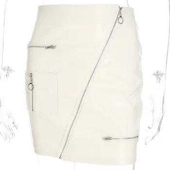 Elegants PU Augsta Vidukļa Mākslīgās Ādas Zīmuli Svārki Vintage Apģērbu Vasaras Apvalku Avove Ceļgala Mini Īsi Svārki Rāvējslēdzēju Streetwear