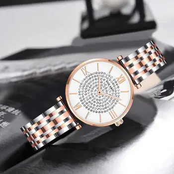 Elegants Rhinestone Sieviešu Pulksteņu Komplekts 2gab Nerūsējošā Tērauda Dāmas rokas Pulksteņi Kleita Sieviešu rokas Pulkstenis Rokassprādzi, Pulksteni Romiešu montre femme